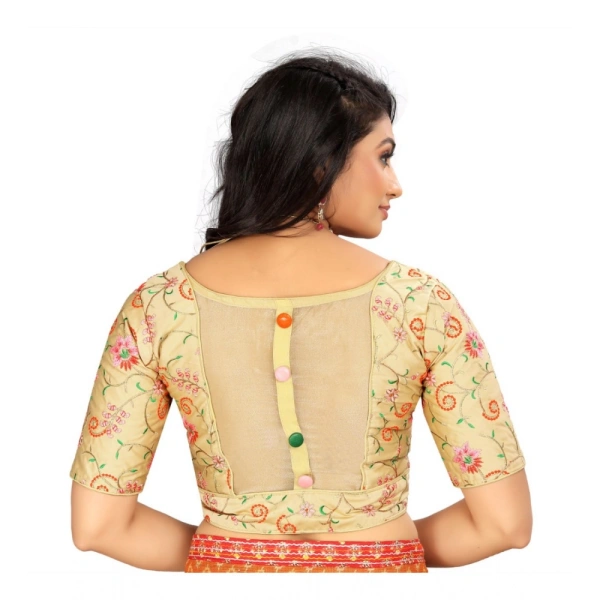 Women's Satin Floral Readymade Blouse (Beige, Size: Free Size)