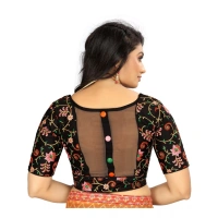 Women's Satin Floral Readymade Blouse (Black, Size: Free Size)