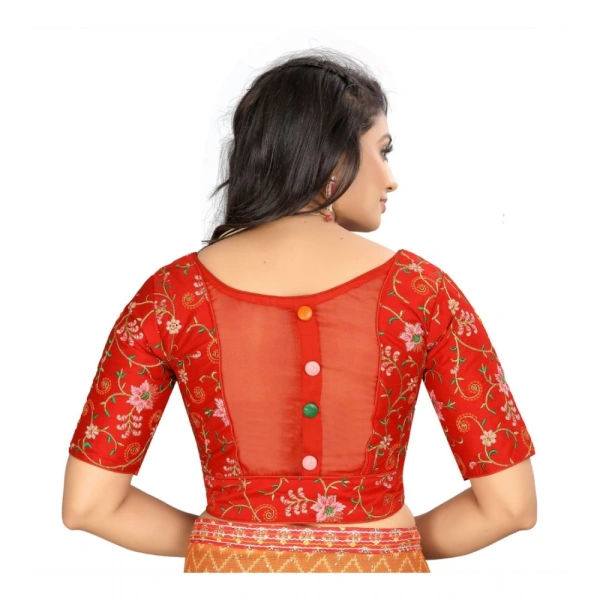 Women's Satin Floral Readymade Blouse (Red, Size: Free Size)