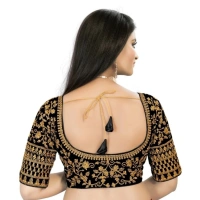 Women's Velvet Embroidery Readymade Blouse (Black, Size: Free Size)