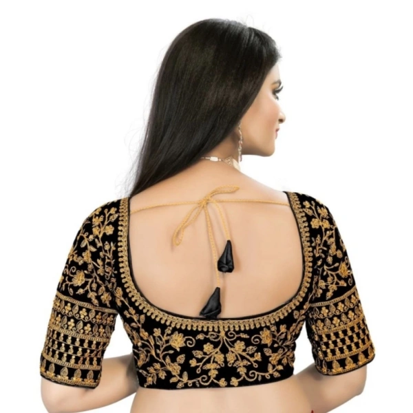 Women's Velvet Embroidery Readymade Blouse (Black, Size: Free Size)
