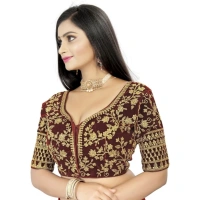 Women's Velvet Embroidery Readymade Blouse (Brown, Size: Free Size)