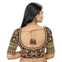 Women's Velvet Embroidery Readymade Blouse (Brown, Size: Free Size)