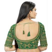 Women's Velvet Embroidery Readymade Blouse (Green, Size: Free Size)