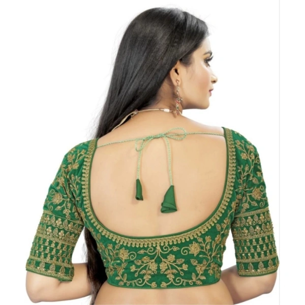 Women's Velvet Embroidery Readymade Blouse (Green, Size: Free Size)