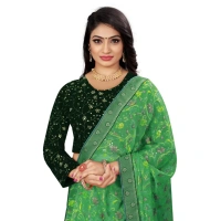 Women's Velvet Embroidery Readymade Blouse (Green, Size: Free Size)