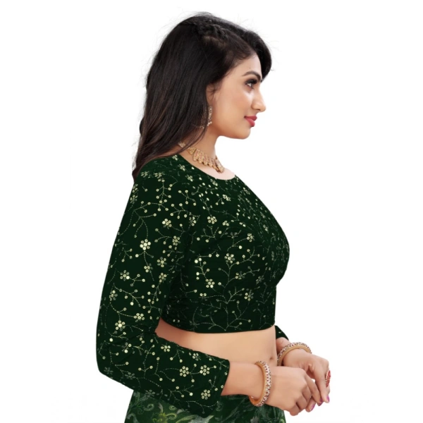 Women's Velvet Embroidery Readymade Blouse (Green, Size: Free Size)