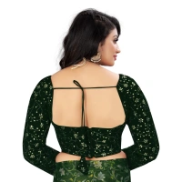 Women's Velvet Embroidery Readymade Blouse (Green, Size: Free Size)
