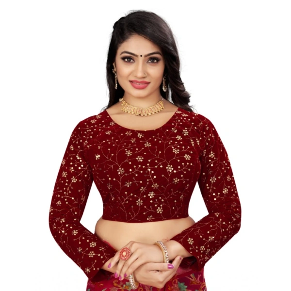 Women's Velvet Embroidery Readymade Blouse (Maroon, Size: Free Size)