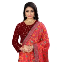 Women's Velvet Embroidery Readymade Blouse (Maroon, Size: Free Size)