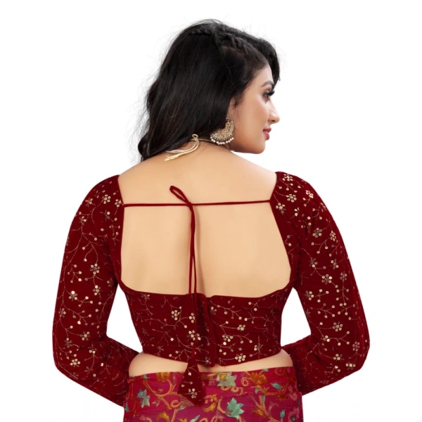 Women's Velvet Embroidery Readymade Blouse (Maroon, Size: Free Size)