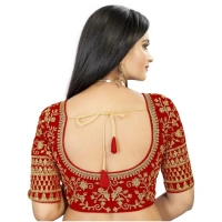 Women's Velvet Embroidery Readymade Blouse (Red, Size: Free Size)