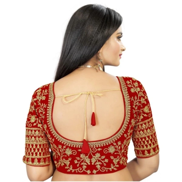 Women's Velvet Embroidery Readymade Blouse (Red, Size: Free Size)
