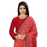 Women's Velvet Embroidery Readymade Blouse (Red, Size: Free Size)