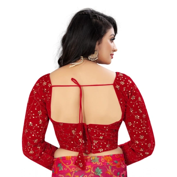 Women's Velvet Embroidery Readymade Blouse (Red, Size: Free Size)