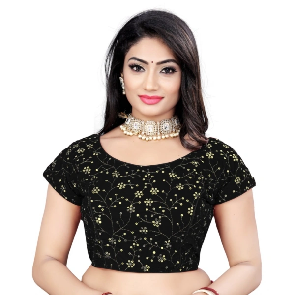 Women's Velvet Sequins Readymade Blouse (Black, Size: Free Size)