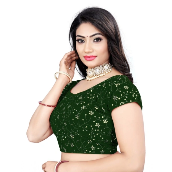Women's Velvet Sequins Readymade Blouse (Green, Size: Free Size)