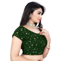 Women's Velvet Sequins Readymade Blouse (Green, Size: Free Size)