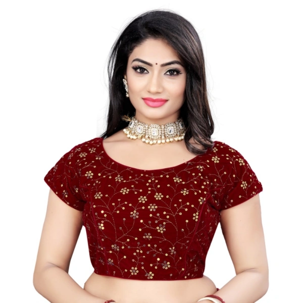 Women's Velvet Sequins Readymade Blouse (Maroon, Size: Free Size)