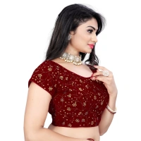 Women's Velvet Sequins Readymade Blouse (Maroon, Size: Free Size)