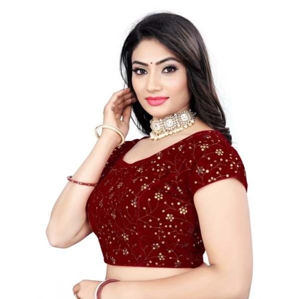 Women's Velvet Sequins Readymade Blouse (Maroon, Size: Free Size)