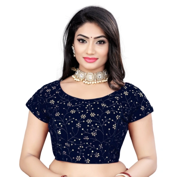 Women's Velvet Sequins Readymade Blouse (Navy-Blue, Size: Free Size)