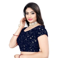 Women's Velvet Sequins Readymade Blouse (Navy-Blue, Size: Free Size)