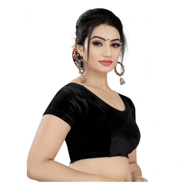 shopnav's Women's Velvet Solid Non Padded Readymade Blouse (Black, Size: Free Size) - Black, Free Size