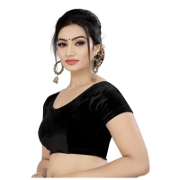 shopnav's Women's Velvet Solid Non Padded Readymade Blouse (Black, Size: Free Size) - Black, Free Size