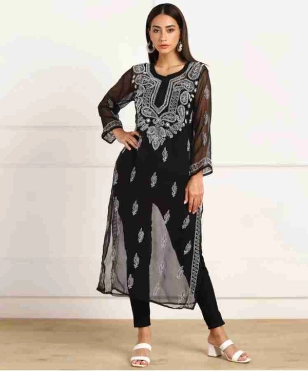 Lucknowi Chikankari Kurti Georgette (Black)