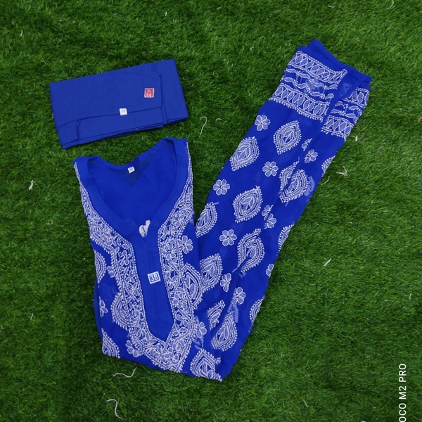 Women's Chikankari Handwork Kurti With Inner (Royal Blue) - Dark Blue, M