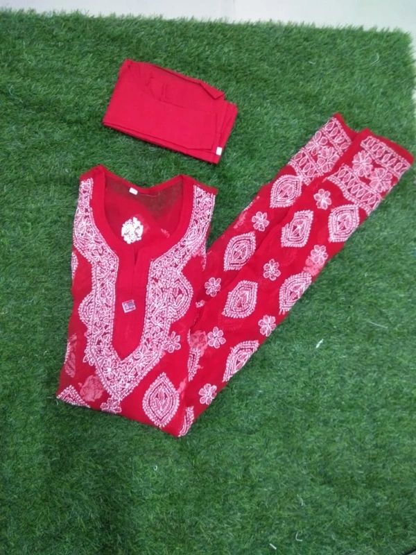 Bushra Chikankari Kurti Bootajal with Inner (Red) - Red, M-38