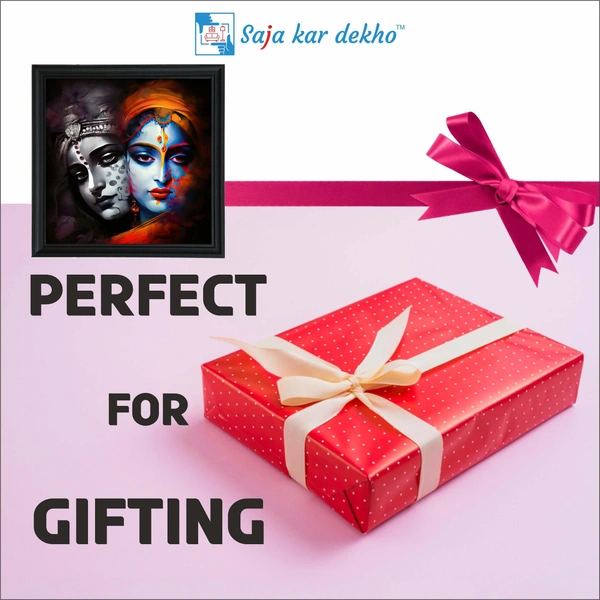 SAJA KAR DEKHO Radha Krishna Photo High Quality Weather Resistant HD Wall Frame | 20 x 20 inch | - 20 X 20 inch