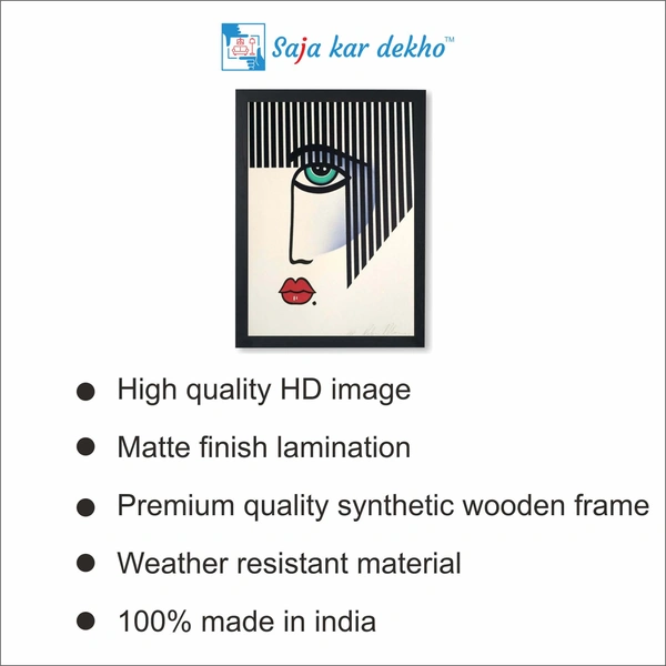 SAJA KAR DEKHO Robin Morris Black And White Stripes High Quality Weather Resistant HD Wall Frame | 18 x 12 inch | - 18 X 12 inch