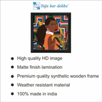 SAJA KAR DEKHO The Grown Girl With Green, Orange, Blue And Pink Line Background Art High Quality Weather Resistant HD Wall Frame | 20 x 20 inch | - 20 X 20 inch