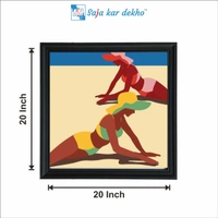 SAJA KAR DEKHO Two Girls Are Sleeping On The Beach Illustration High Quality Weather Resistant HD Wall Frame | 20 x 20 inch | - 20 X 20 inch