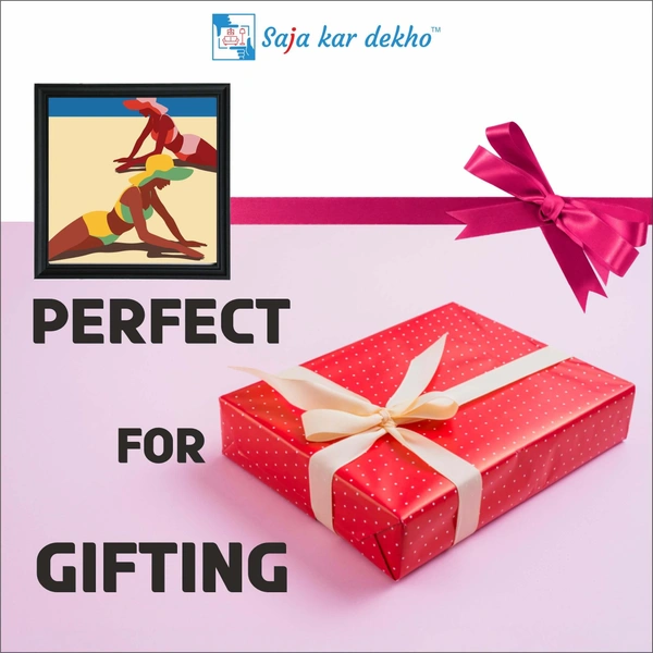 SAJA KAR DEKHO Two Girls Are Sleeping On The Beach Illustration High Quality Weather Resistant HD Wall Frame | 20 x 20 inch | - 20 X 20 inch