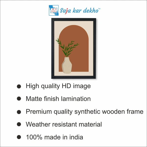 SAJA KAR DEKHO Plant In Vase Pattern Background Art High Quality Weather Resistant HD Wall Frame | 18 x 12 inch | - 18 X 12 inch
