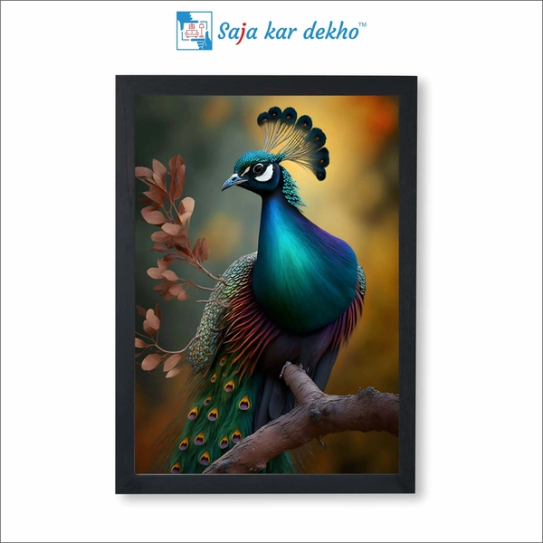 SAJA KAR DEKHO Beautiful Peacock High Quality Weather Resistant HD Wall Frame | 18 x 12 inch | - 18 X 12 inch