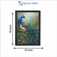 SAJA KAR DEKHO Beautiful Peacock And More Beautiful Background High Quality Weather Resistant HD Wall Frame | 18 x 12 inch | - 18 X 12 inch