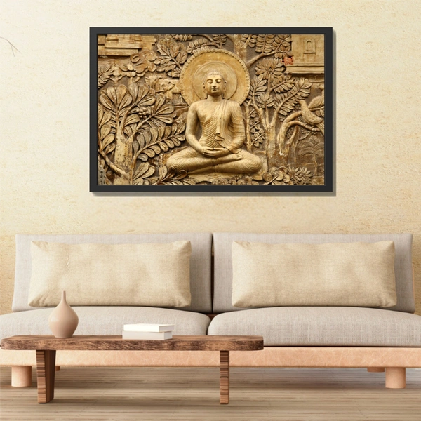 SAJA KAR DEKHO Lord Buddha Photo High Quality Weather Resistant HD Wall Frame | 18 x 12 inch | - 18 X 12 inch