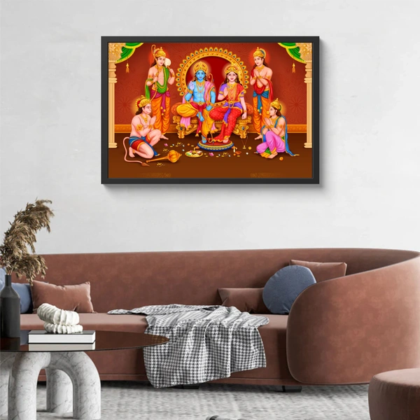 SAJA KAR DEKHO HD SHREE RAM DARBAR Photo High Quality Weather Resistant HD Wall Frame | 18 x 12 inch | - 18 X 12 INCH