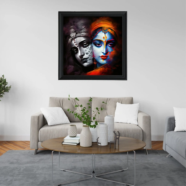 SAJA KAR DEKHO Radha Krishna Photo High Quality Weather Resistant HD Wall Frame | 20 x 20 inch | - 20 X 20 inch