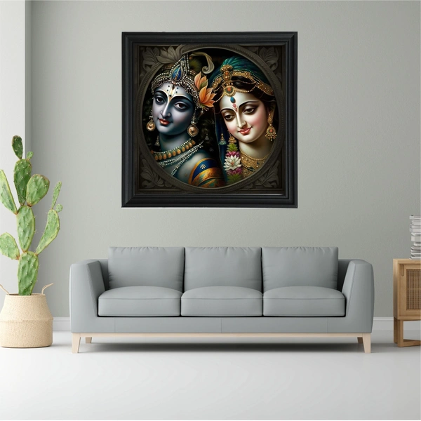 SAJA KAR DEKHO Radha Krishna Photo High Quality Weather Resistant HD Wall Frame | 20 x 20 inch | - 20 X 20 inch