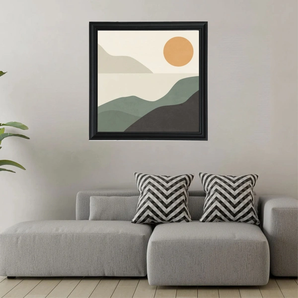 Mountain And Sun Abstract High Quality Weather Resistant HD Wall Frame | 20 x 20 inch |