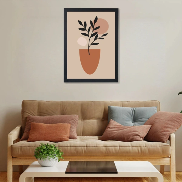 Abstract Vases With Palm Leaves And Dry Flowers Pastel Colored Drawn Illustration High Quality Weather Resistant HD Wall Frame | 18 x 12 inch |