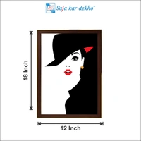 SAJA KAR DEKHO Woman Red Lipstick With Hat High Quality Weather Resistant HD Wall Frame | 18 x 12 inch | - 18 X 12 inch