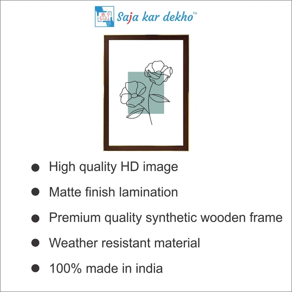 SAJA KAR DEKHO Line Flower Art High Quality Weather Resistant HD Wall Frame | 18 x 12 inch | - 18 X 12 inch