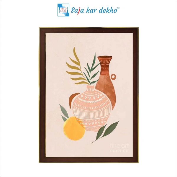 SAJA KAR DEKHO Flower Vase, Leaves High Quality Weather Resistant HD Wall Frame | 18 x 12 inch | - 18 X 12 inch