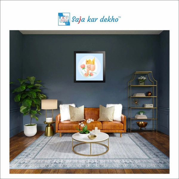 SAJA KAR DEKHO Ganesh Ji With Lotus Flower High Quality Weather Resistant HD Wall Frame | 20 x 20 inch | - 20 X 20 inch